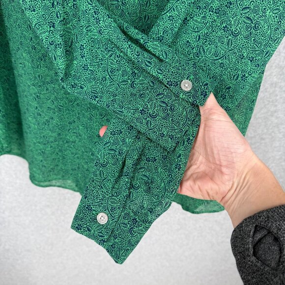 Cabi Womens Bountiful Blouse Size M Green Navy Ditsy Floral Sheer Style 5208 EUC - Picture 2 of 9